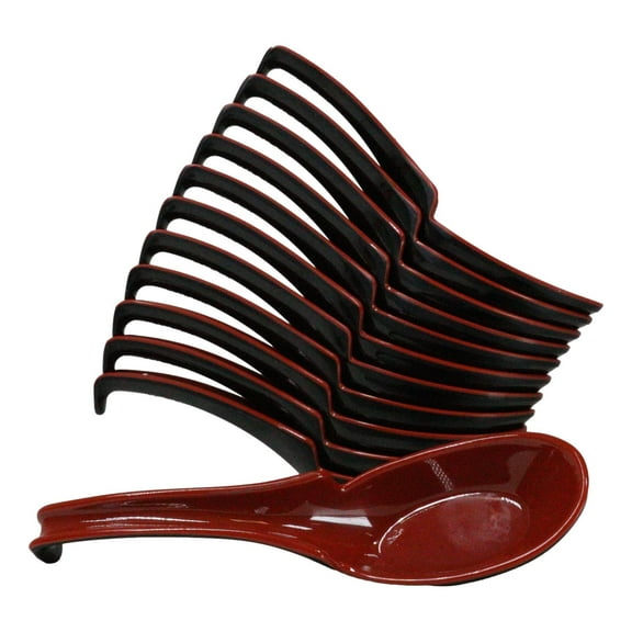 Contemporary Red Melamine Asian Soup Spoons With Ladle Hook & Notch Set Of 12