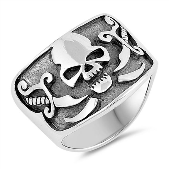 Biker Skull Oxidized Swords Cross Ring Sterling Silver Pirate Band 925 Jewelry Female Male Size 13
