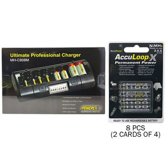 Powerex MH-C808M 8 Bay LCD Charger   8 AAA AccuPower AccuLoop-X NiMH Batteries (1100 mAh)
