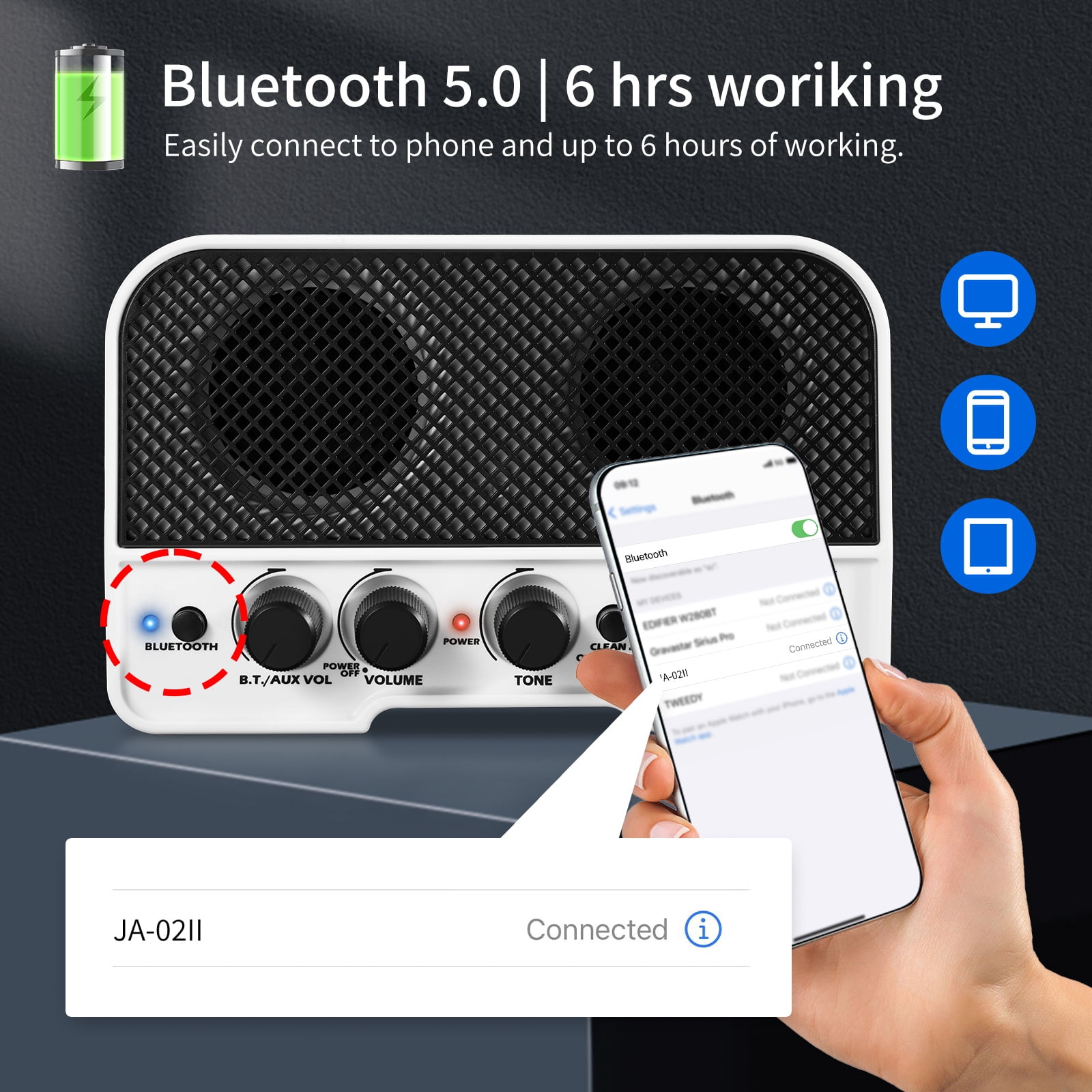 JOYO 5W Electric Guitar Amp Small Practice Amp with Bluetooth Rechargeable JA-02