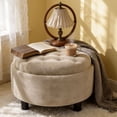 thumbnail image 3 of S-HOME Modern Tufted Fabric 25 Inch Round Storage Ottoman Coffee Table with Tray, Multifunctional Design for Living Room or Bedroom Use, Camel, 3 of 12