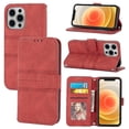 thumbnail image 1 of Funda de cuero PU + TPU con hebilla magnética de rayas en relieve para iPhone 13 Pro Max, con tapa horizontal, soporte, ranura para tarjetas, billetera, marco de fotos y correa, 1 of 5