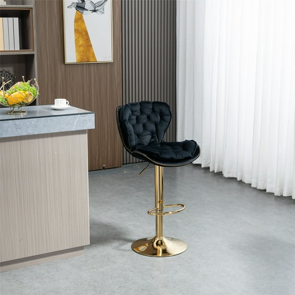 Segmart Bar Stool, Modern Half Oval Upholstery Velvet Adjustable Bar Stools with Back, Footrest, Armless 360 Degrees Swivel Counter Height Stool for Kitchens, Coffee, 1PCS, Black, S13000