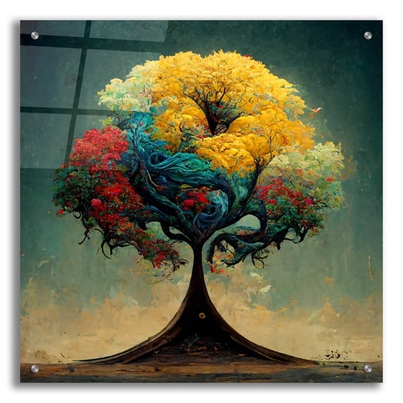 Epic Art 'Tree Of Life 16' by Ray Heere, Acrylic Glass Wall Art, 24"x24"
