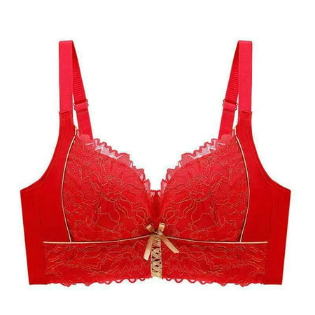 Ramiter Womens Lingerie Underwear Breathable Sports Wearing Women Vest Pad Top Sexy Bra Chest 34/75C Red