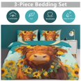 thumbnail image 5 of 3 Pcs Soft Bedding Set, Includes 1 Duvet Cover with Zipper And 2 Pillow,Shams Highland Cow with Sunflowers Full(79"×90"), 5 of 8