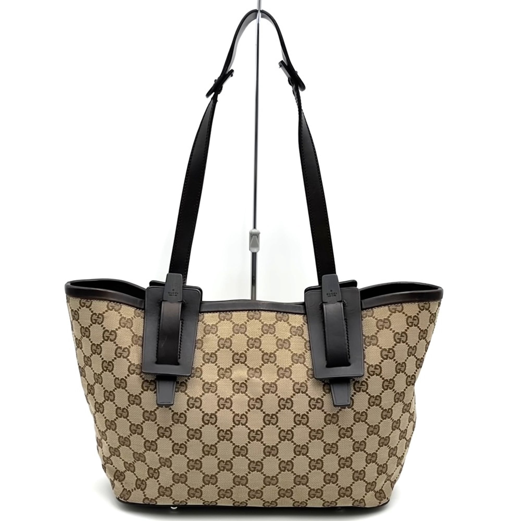 Pre-Owned GUCCI 106241 GG Canvas Tote Bag Leather Brown Women's