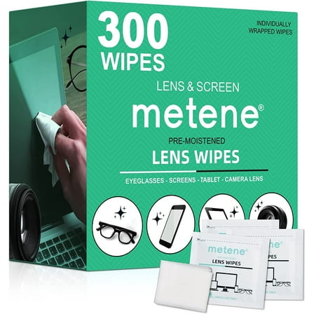 Metene Lens Cleaner Wipes, Pre-Moistened Electronic Glasses Wipes, 300 Count