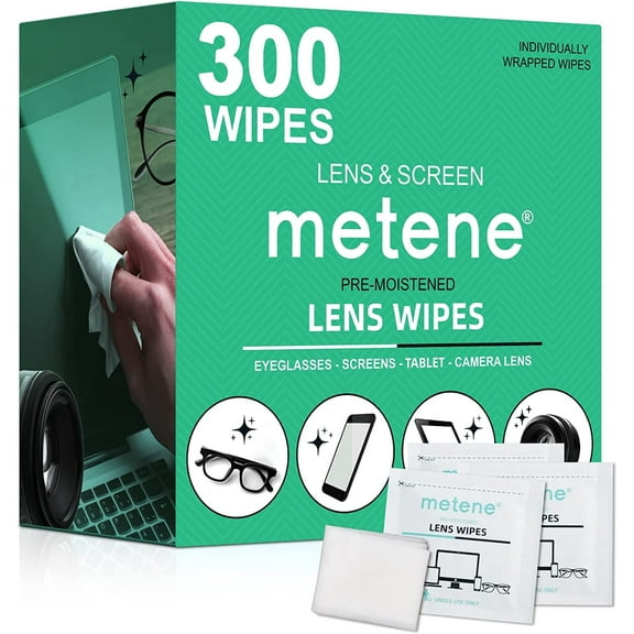 Metene Lens Cleaner Wipes, Pre-Moistened Electronic Glasses Wipes, 300 Count