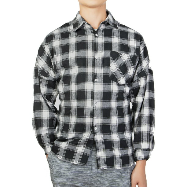 SAYFUT - Men's Flannel Long Sleeved Button-Up Plaid All-Cotton Brushed ...