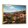 thumbnail image 2 of Designart "Wind Turbines Floral landscape II" Plants Floater Framed Wall Art Living Room, 2 of 7
