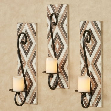 Chaya Geometric Wall Sconces Brown Each Measures 6”W x 8”D x 23”H Set of 3
