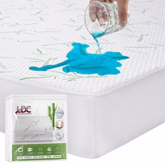 Bamboo Mattress Protector - Breathable Waterproof Mattress Cover-Hypoallergenic - Fitted Cover with Cooling Fabric - Pillow Top Mattress Pad