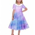 thumbnail image 6 of Crunowin Girls Summer Dress Short Sleeve Collared Tie Dye Print Belted Waist & Button Detail Dance & Party Dress Purple Size 11, 6 of 7