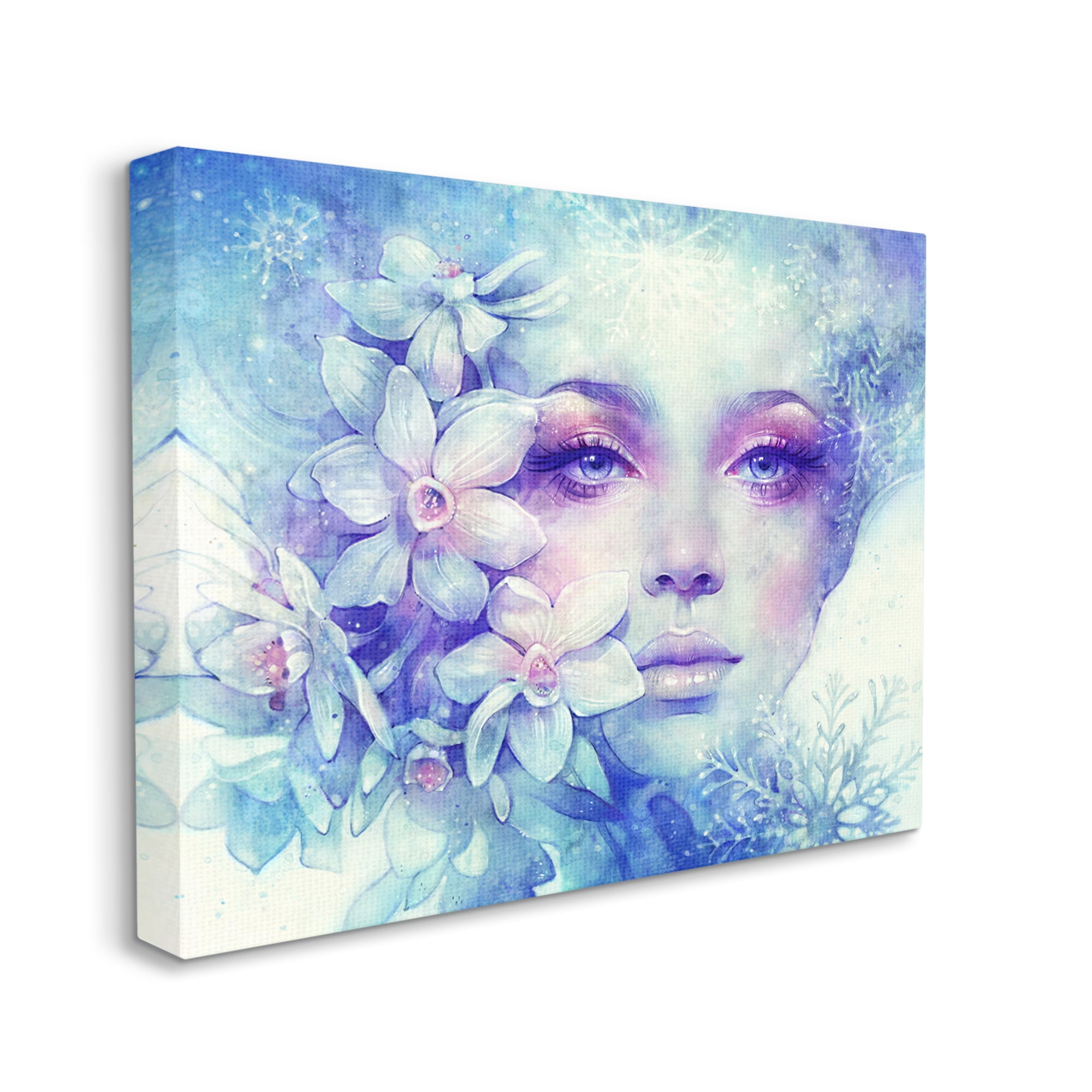 Stupell Industries Detailed Woman Purple Makeup Floral Bouquet Snowflakes Canvas Wall Art, 48 x 36, Design by Christopher Cuseo