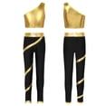 thumbnail image 2 of Raenseen Kids Girls Gymnastics Outfit One Shoulder Tank Shiny Crop Tops with Yoga Dance Pants Gold 10, 2 of 9