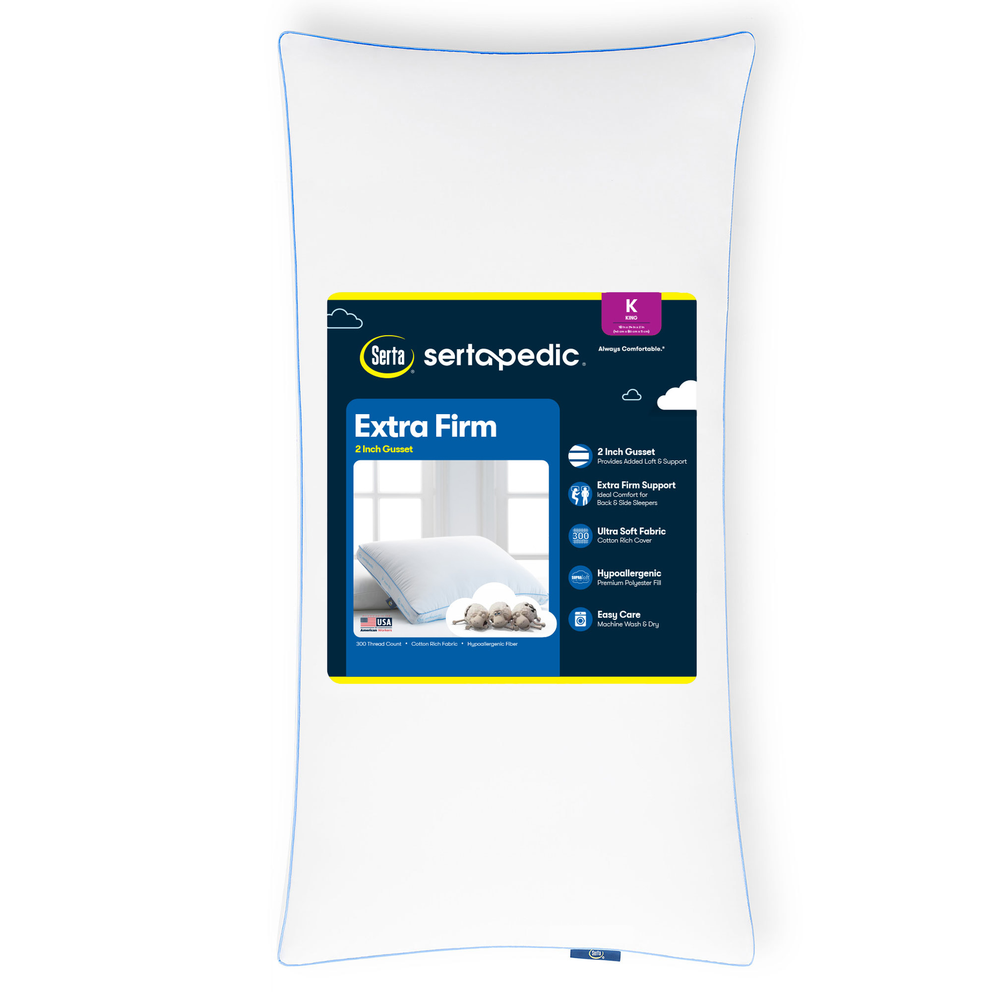 Serta Sertapedic Extra Firm King Pillow, Hypoallergenic