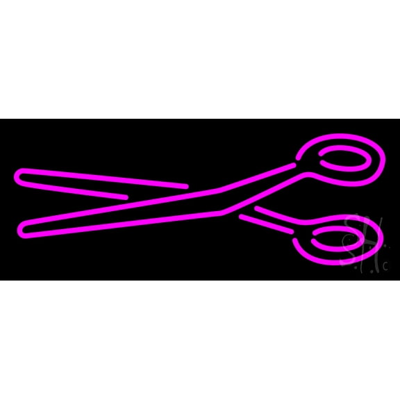Pink Scissor Logo LED Neon Sign 10 x 24 - inches, Black Square Cut Acrylic Backing, with Dimmer - Bright and Premium built indoor LED Neon Sign for Defence Force.