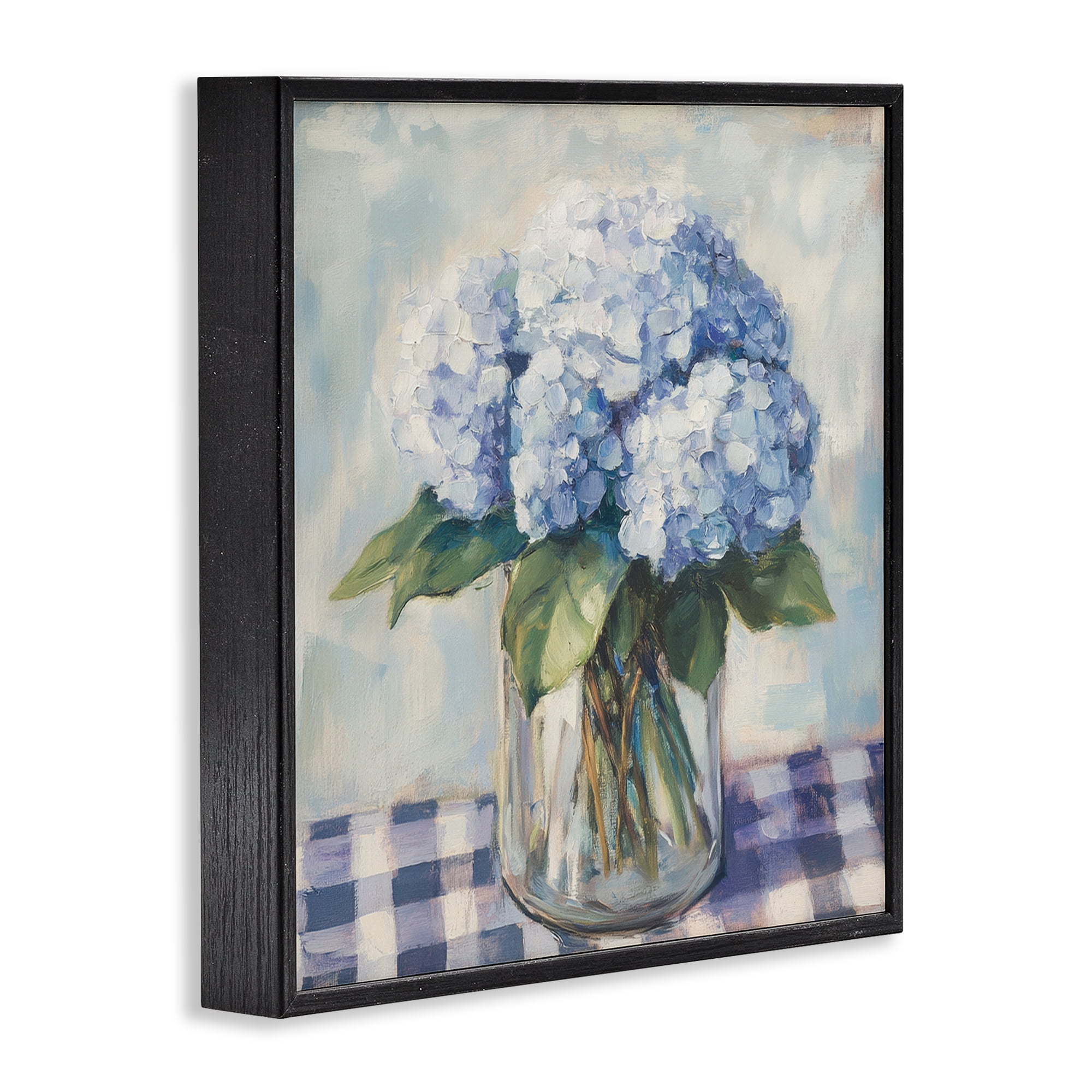 Stupell Industries Hydrangeas on Gingham Tablecloth Black Framed Giclee Art, design by Petal Prints Design