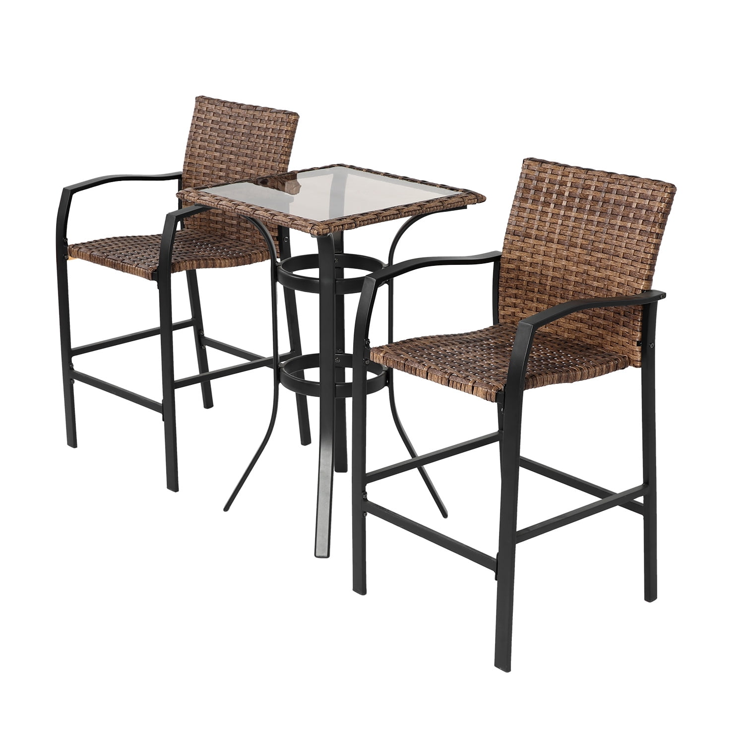 Demi Bonn 3 Pieces Patio Set Outdoor Wicker Furniture Sets Modern Rattan Chair Conversation Sets with Coffee Table for Yard and Bistro, Brown