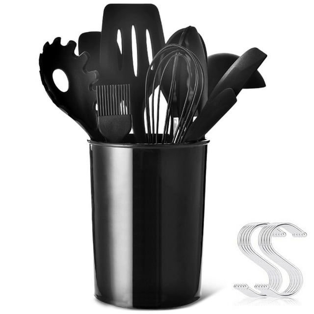 CAROOTU Silicone Kitchen Utensil Set 11Pcs Non-stick Spoons Spatula Whisk Tongs Cooking Tools with Storage Holder