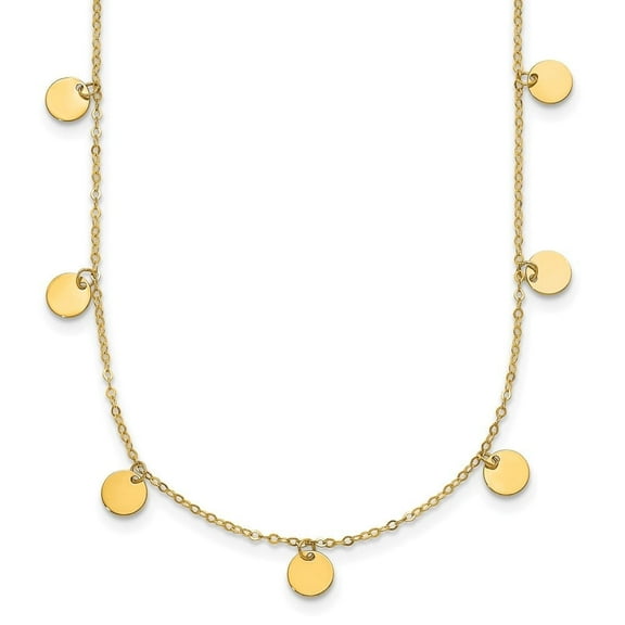 Auriga Fine Jewelry 14K Yellow Gold Circle Disc Station with 2 " ext. Chain Necklace for Women 18"