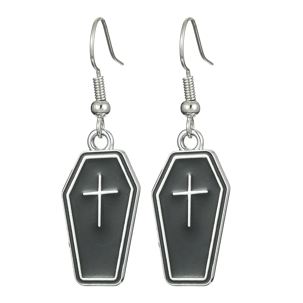 Gothic style Pentagram/Coffin/Book Dangle Earrings for Women Alloy Enamel Earring with Brass Earring Hooks Mixed Shapes 37~41x13~20mm