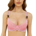 thumbnail image 2 of Women's Lace Underwire Bra Full Coverage Lace Bralette Everyday Balconette Bra(Pink,34C), 2 of 6