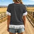 thumbnail image 3 of Uootdi Beach Tops for Women Crew Neck Short Sleeve Fringe Trim Cuff And Hem Polka Dot Print Soft Knit Boho Tops for Women Loose Fit Beach Vacation Lightweight Airy Womens Tees, 3 of 6