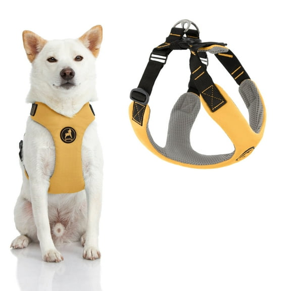 Gooby Convertible Z Harness - Yellow, Large - Flexible and Shock Absorbing Convertible Harness with Quick Release Buckle and Fastener Neck Closure
