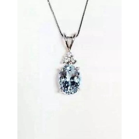 2Ct Oval Cut Lab Created Aquamarine Women's Solitaire Diamond Pendant 14K White Gold Plated 18" Free Chain