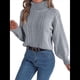 thumbnail image 2 of Suéter de Mujer con Cuello Redondo, Botones Texturizados, Mangas Farol, Jersey de Punto Gris S, 2 of 10