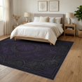 thumbnail image 3 of ODIKA 6'x9' Washable Area Rug Dark Purple Intricate Gothic Design Elegant Symmetrical Embellishments and Textured for Queen Size Bedroom, Under Bed, Master Suite, Easy Care, Non-Shedding, 3 of 7