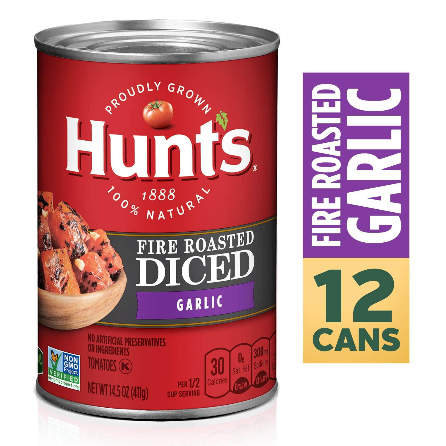 Hunts Fire Roasted Diced Tomatoes with Garlic, Keto Friendly, 14.5 oz, 12 Pack