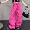 thumbnail image 2 of Ruyang Girls Parachute Pants Kids Wide Leg Cargo Pants Y2K Butterfly Street Trousers Pockets Loose Baggy Hiking Pants Grunge Clothes, 2 of 4