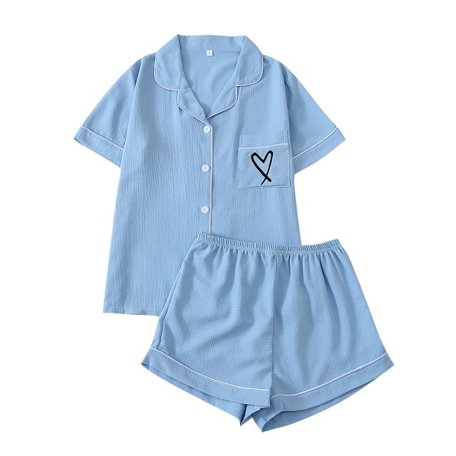 Besolor Pajama Set for Women Heart Print Short Sleeve Button down Shirts and Shorts Set 2 Piece Lounge Set Sleepwear