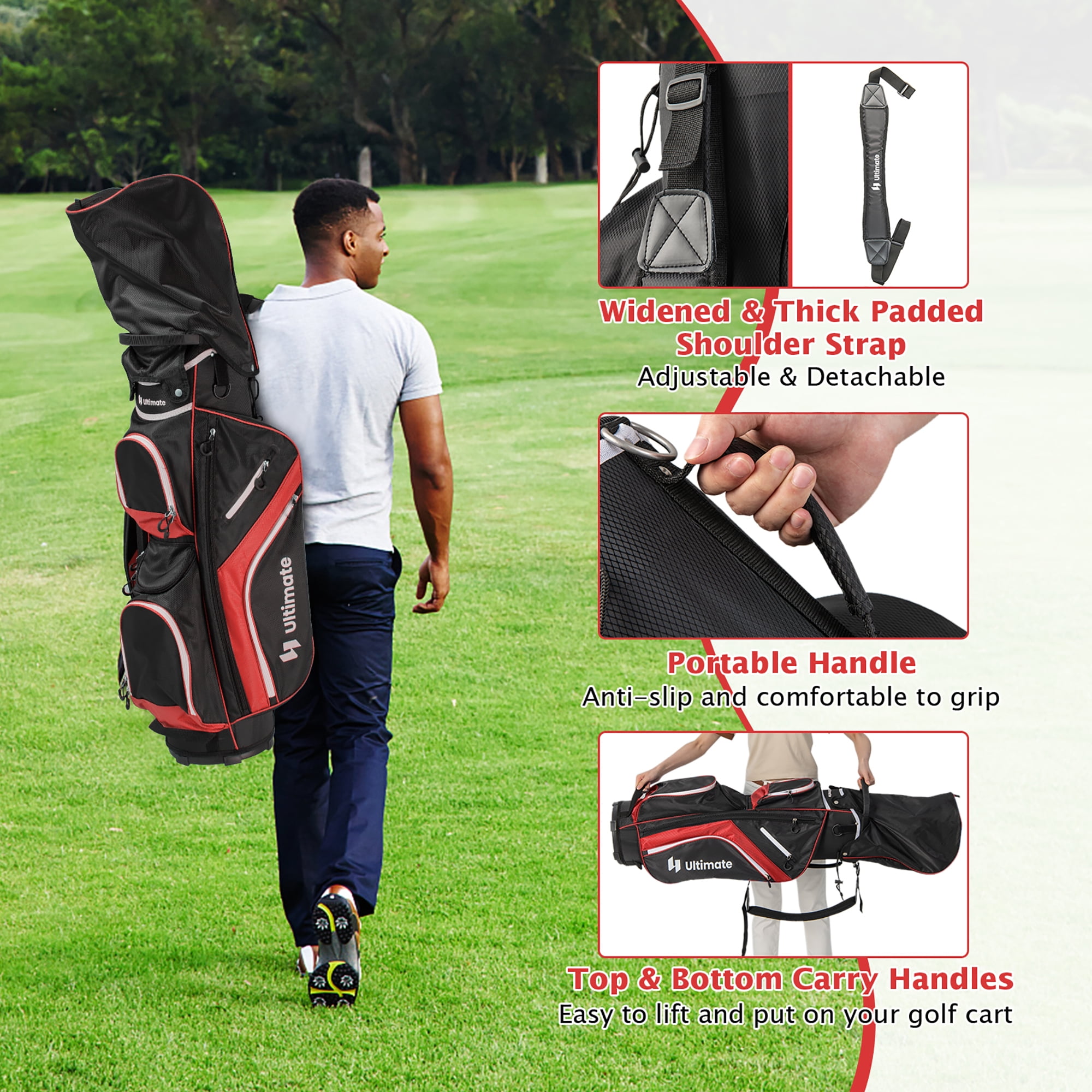 Gymax Golf Cart Bag Lightweight Golf Club Bag w/ 14 Way Dividers Top & Carry Handles Red