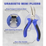 6 pcs Mini Pliers Set - Long, Bent, Needle Nose, Diagonal, End Cut, Combination - Spring Loaded Handle, 5 Inch - Mechanic, Craftsman Basic Tool Kit - Roll Up Carry Bag Included