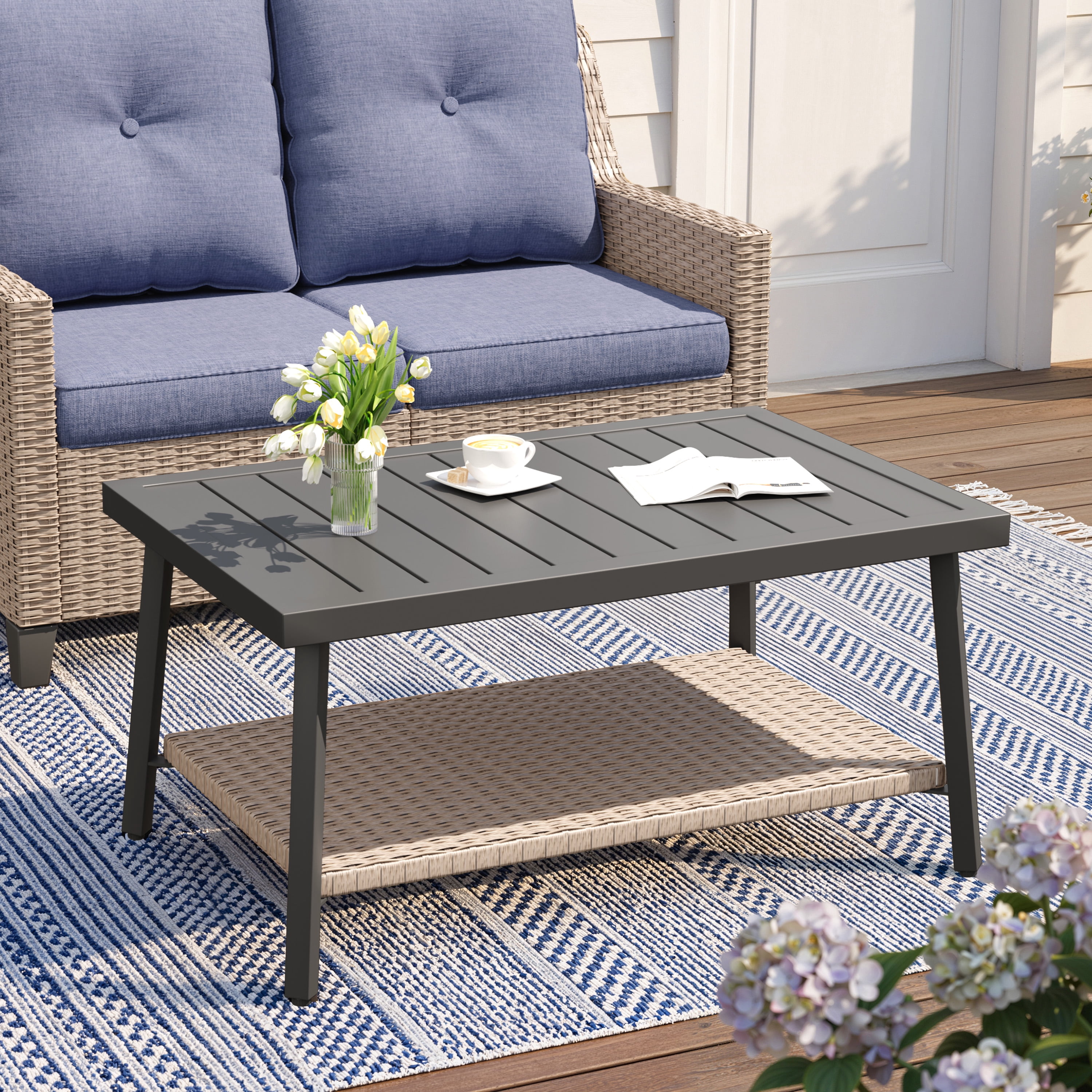 NestNook Outdoor Coffee Table, Rectangular Patio Table with aluminum  Top and Metal Frame for Garden, Deck, Balcony