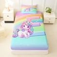 thumbnail image 3 of Erosebridal Multicolor Letter E Twin Sheet Sets,Pink Unicorn Animal Cute Rainbow Bedding For Girls Kids 3pcs, 3 of 6