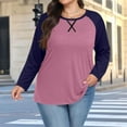 thumbnail image 3 of Yuyuzo Womens Plus Size Tops Color Block Long Sleeve Shirts Crew Neck Loose Fitted Comfy Plain Tunic Tee Shirts, 3 of 7