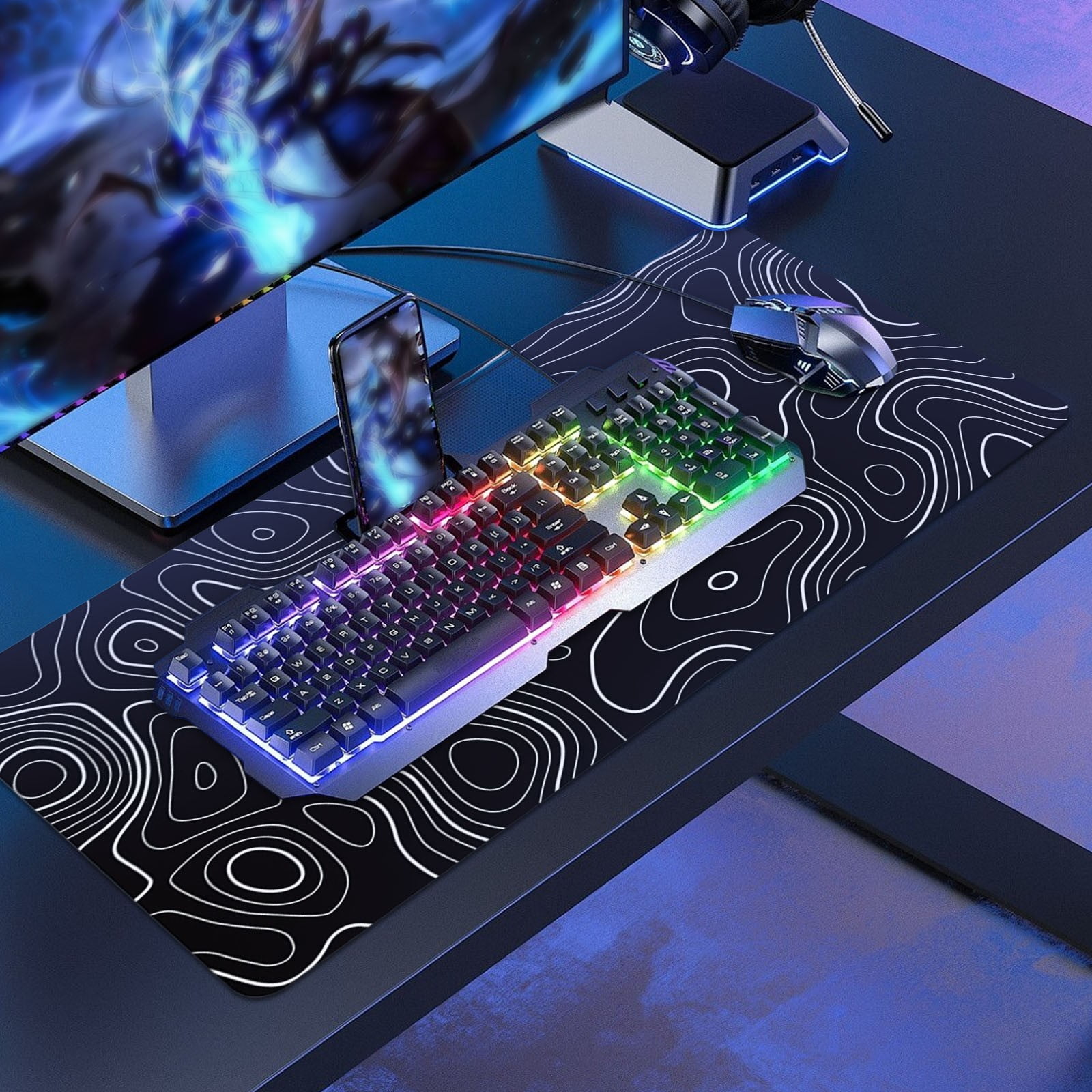 YZEGDCH Wireless Keyboards Mouse Pad with Large Heat Map Abstract Lines New Fluid Ripple Antis Slip Pad