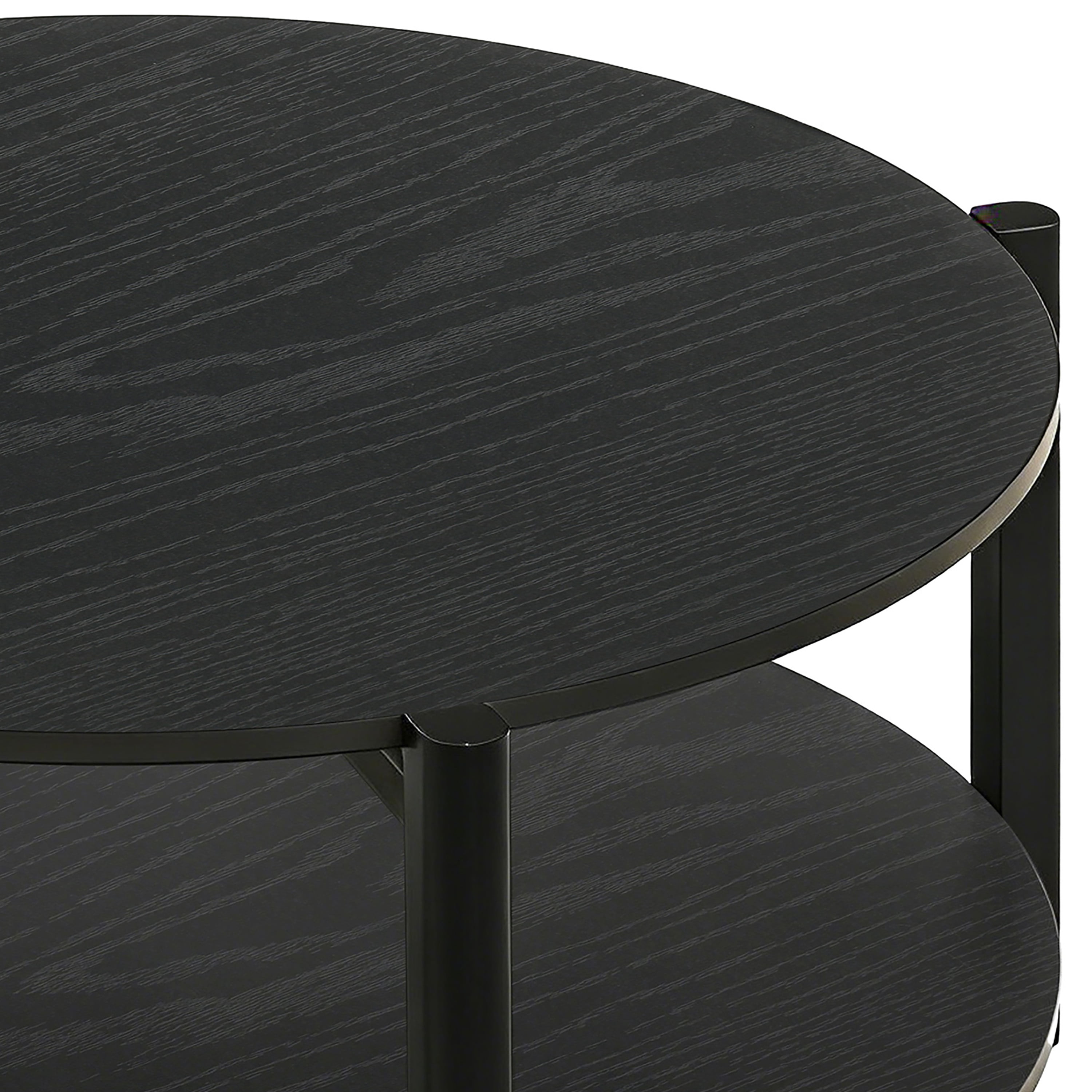 Furniture of America Afra Modern Wood Round Coffee Table with Open Bottom Shelf, Black