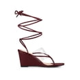 thumbnail image 3 of BLISSFUL STEP Women's Lace Up Clear Strap Flip Flops Wedge Sandals Burgundy 7, 3 of 8
