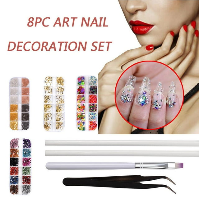 Wweixi Nail Art Decoration Accessory Set DIY Rhinestones Rivet Geometric Decor with Tweezers And Rhinestone Picker Pencil
