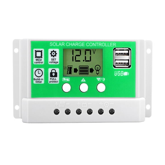 TFixol 40A Solar Charge Controller with LCD Display, Dual USB 5V Output, PWM Charging for 12V/24V Lead Acid/Lithium Batteries, White+Green Design