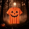 thumbnail image 2 of Glisme Halloween T Shirt For Men Pumpkin Face Graphic Short Sleeve Round Neck Shirt Party Cozy Soft Men Tees Size L Orange, 2 of 4