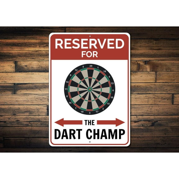 Reserved Dart Champ Parking Novelty Sign, Metal Wall Decor - 10x14 inches