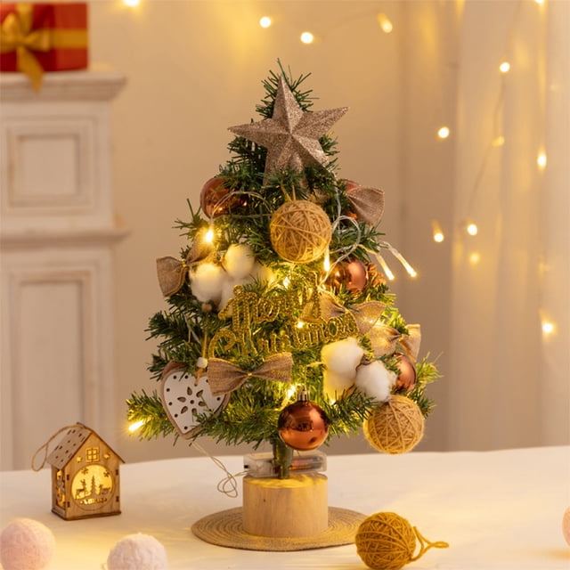 Amzcrzy Home Decoration, Face Christmas Tree Flocked P-ink Set Christmas Tree Ornament Gift Christmas Tree Decoration Diy Mini Christmas Tree, PVC Desktop Decoration Glowing Christmas Tree