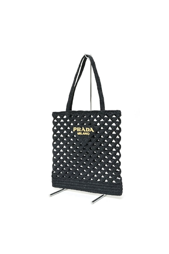 Pre-Owned Prada crochet tote bag 1BG493, raffia-like, black, S-159031